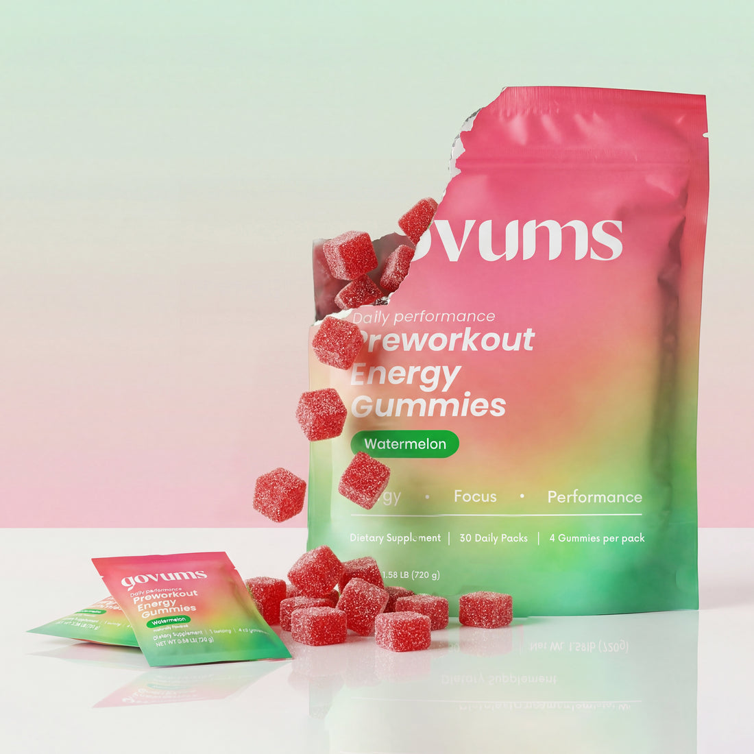 picture of Govums energy gummies falling out of bag 
